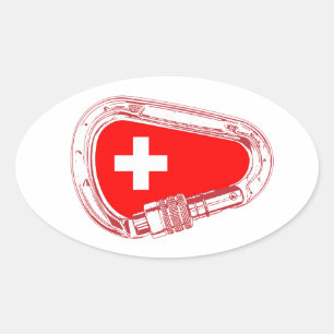 Sticker Ovale Drapeau Suisse Escalade carabiner