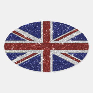 Sticker Ovale Drapeau Union Jack brillant parties scintillant