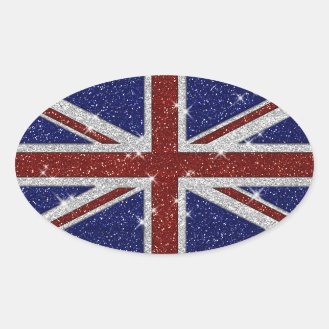 Sticker Ovale Drapeau Union Jack brillant parties scintillant (Devant)