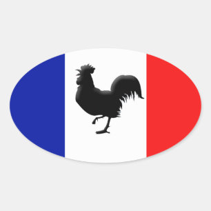 Sticker Ovale Drapeaux France love coq