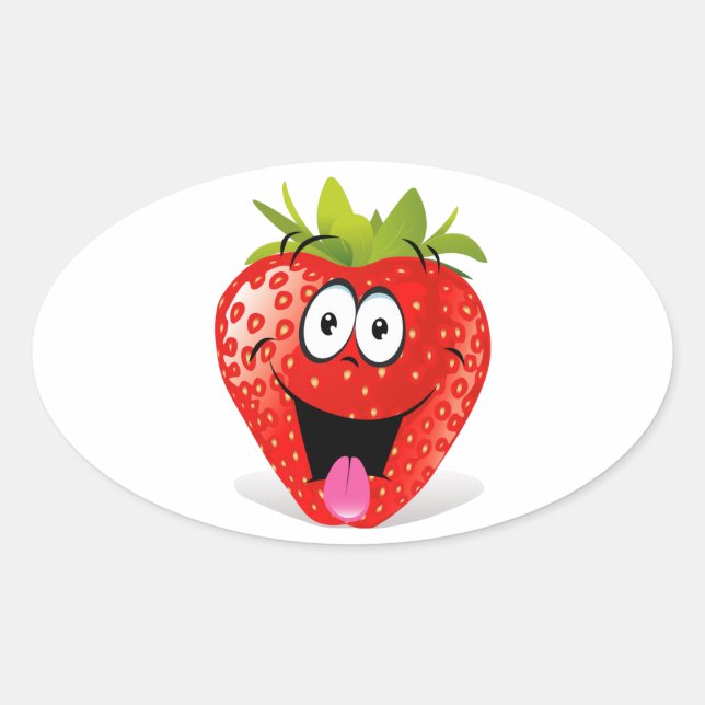 Sticker Ovale Drôle Fraise Visage Sticking Out Tongue (Devant)