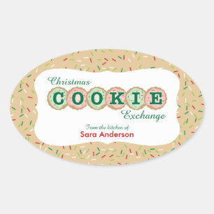Sticker Ovale Échange de biscuits de Noël Ajouter un nom