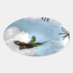 STICKER OVALE EFFETS ARTISTIQUES DE LA LORIKEET DE LA COURSE EN 
