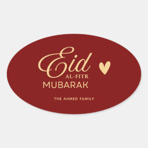 Sticker Ovale Eid al-Fitr Mubarak ovale personnalisé en or