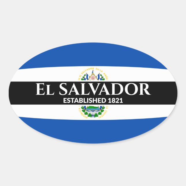 Sticker Ovale El Salvador Fondé 1821 Drapeau Texte blanc (Devant)