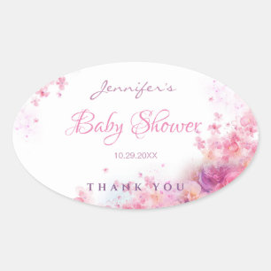 Sticker Ovale Élégant Baby shower d'aquarelle manuscrit