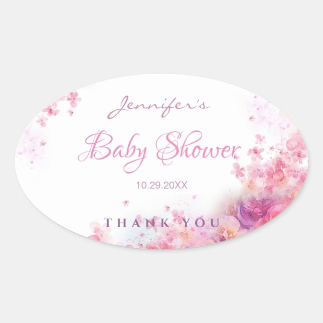 Sticker Ovale Élégant Baby shower d'aquarelle manuscrit (Devant)