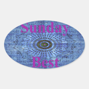 Sticker Ovale Elégant bleu denim motif vectoriel impression art