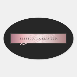 Sticker Ovale Elégant Blush Faux Rose Gold   Nom et initiales