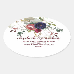 Sticker Ovale Elegant Burgundy Marine Rose Gold Adresse de retou