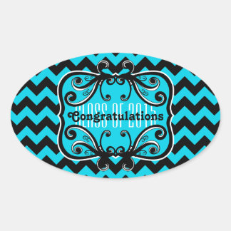Sticker Ovale Élégant diplôme en chevron noir et turquoise
