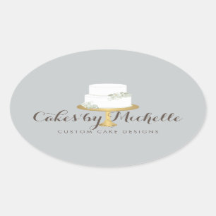 Sticker Ovale Elégant gâteau blanc avec décoration de gâteau aux