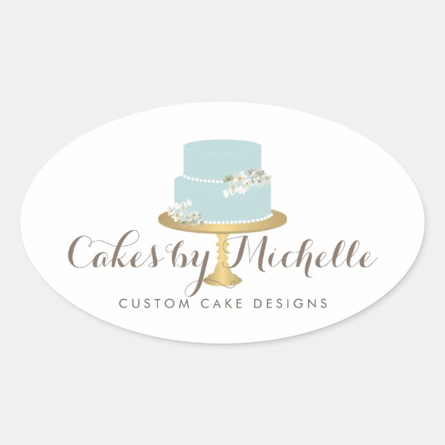 Sticker Ovale Elégant gâteau bleu avec décoration de gâteau aux  (Devant)