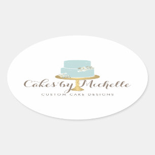 Sticker Ovale Elégant gâteau bleu avec décoration de gâteau aux 