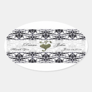 Sticker Ovale Élégant Merci Mariage damassé
