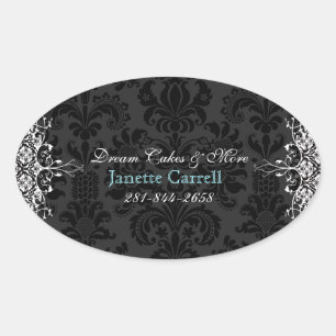 Sticker Ovale Elégant noir et blanc Vintage Damas florales 2