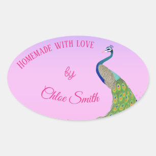 Sticker Ovale Élégant Peacock Fête des mariées Produits cuits