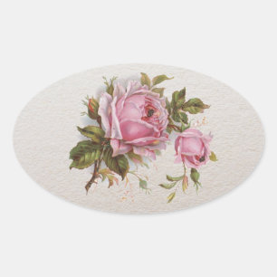 Sticker Ovale Élégant rose fille Vintage mignonne Rose