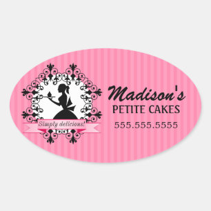 Sticker Ovale Élégante boulangerie Cupcake Lady Silhouette rose