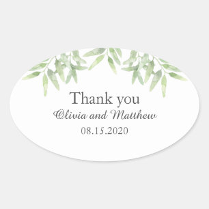 Sticker Ovale Élégante Branche D'Olivier. Merci mariage simple
