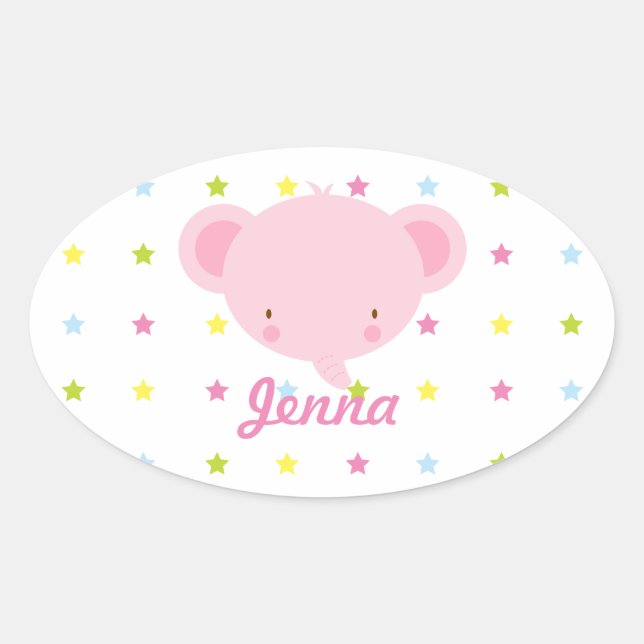 Sticker Ovale Eléphant de bébé rose caricature (Devant)