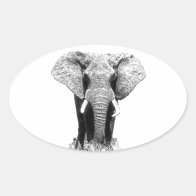 Sticker Ovale Eléphant noir et blanc (Devant)
