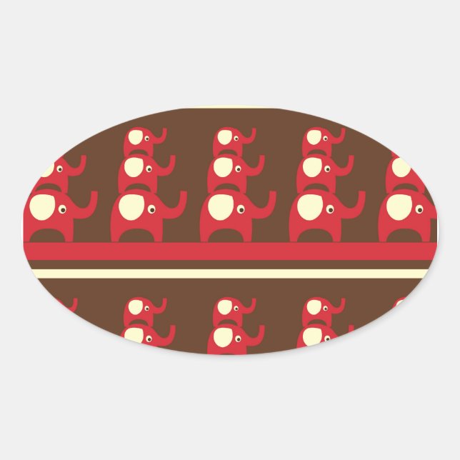 Sticker Ovale Eléphants rouges mignons empilés sur le dessus de  (Devant)