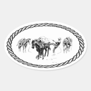 Sticker Ovale Emballage de cheval de style Euro