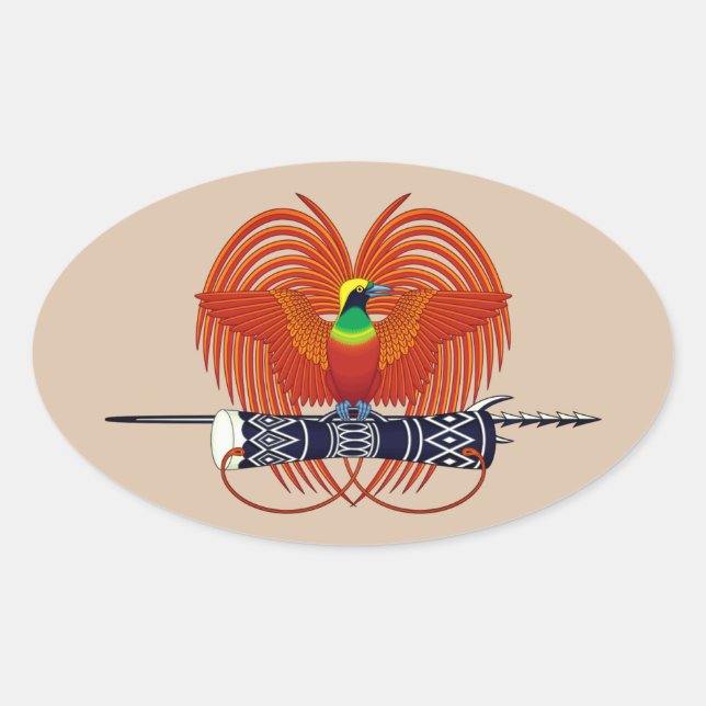 Sticker Ovale Emblème national de Papouasie-Nouvelle-Guinée (Devant)