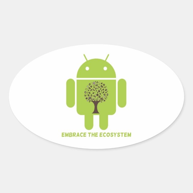 Sticker Ovale Embrassez L'Écosystème (Android Bug Droid Oak Tree (Devant)