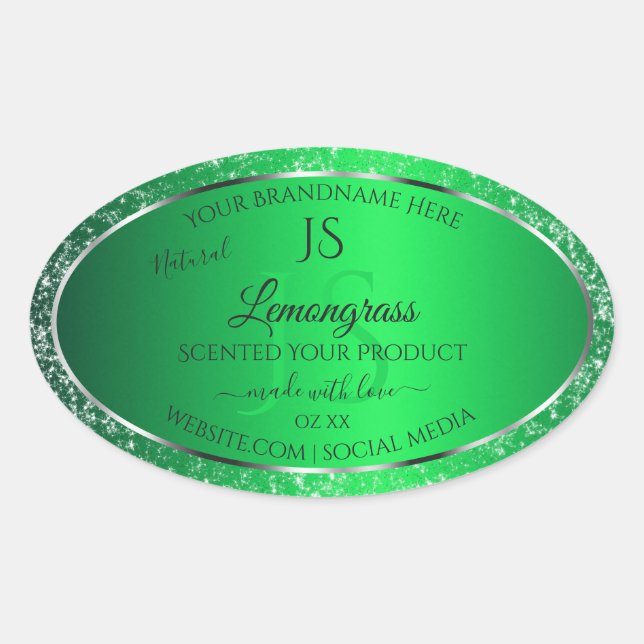 Sticker Ovale Emerald Green avec initiales de Parties scintillan (Devant)