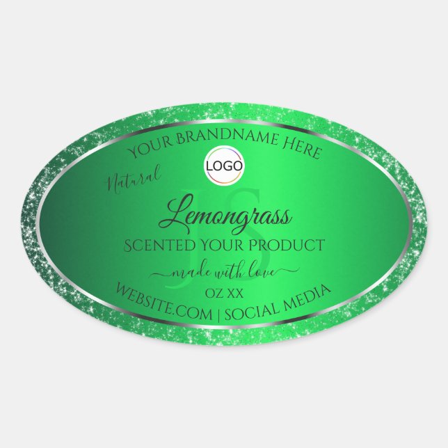 Sticker Ovale Emerald Green Logo Initiales Parties scintillant É (Devant)