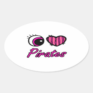Sticker Ovale Emo Coeur des yeux J'aime Pirates