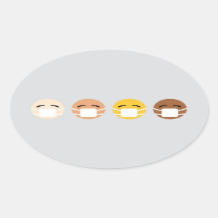 Sticker Ovale Emoji Masqué Visages Masque Haut COVID