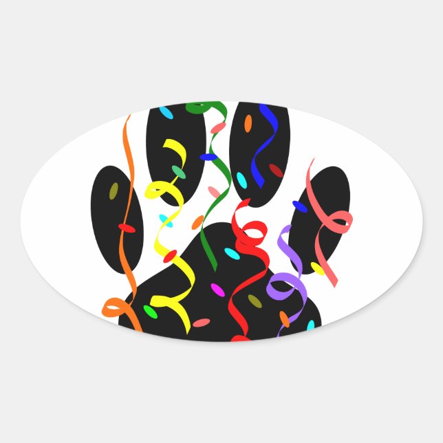 Sticker Ovale Empreinte de patte De Chien Avec Confetti Et Strea (Devant)