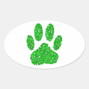 Sticker Ovale Empreinte de patte de chien de feuillage vert