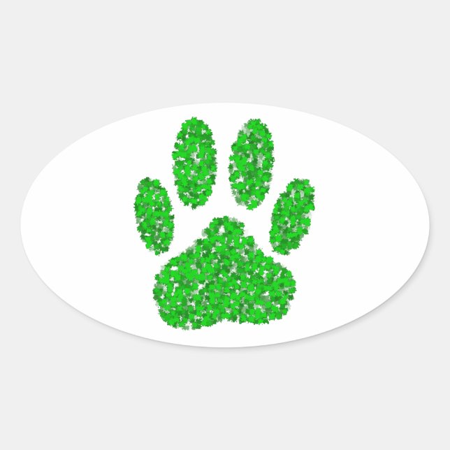 Sticker Ovale Empreinte de patte de chien de feuillage vert (Devant)