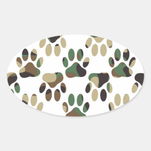 Sticker Ovale Empreinte de patte de chien Motif Camo