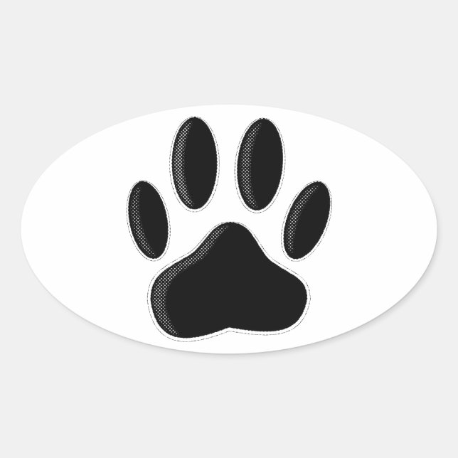 Sticker Ovale Empreinte de patte de chien noir avec effet de pap (Devant)