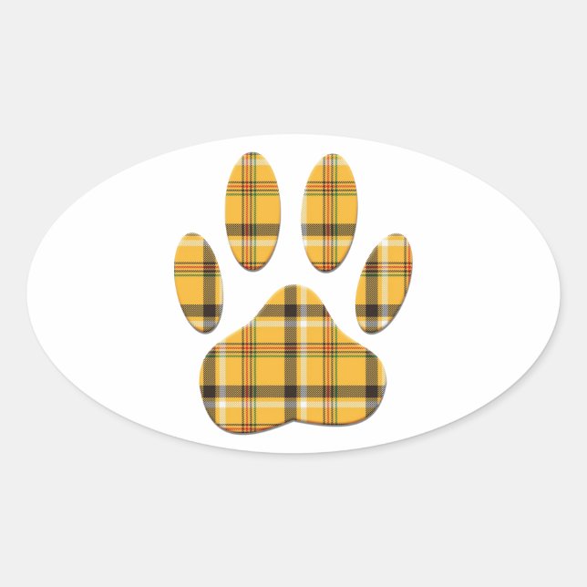 Sticker Ovale Empreinte de patte de chien Tartan (Devant)
