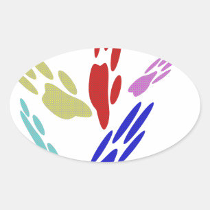 Sticker Ovale Empreintes de pattes de chiens avec Pois