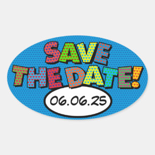 Sticker Ovale ENREGISTRER LA DATE Fun Retro Comic Book Pop Art
