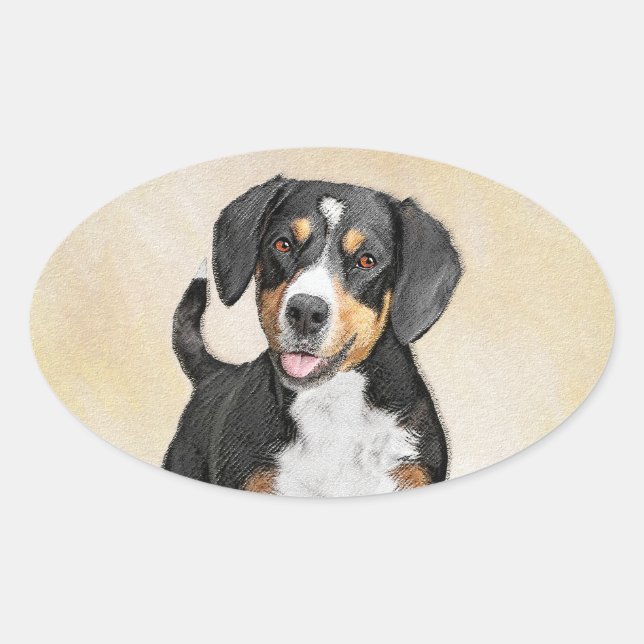 Sticker Ovale Entlebucher Mountain Dog Peinture - Art original (Devant)
