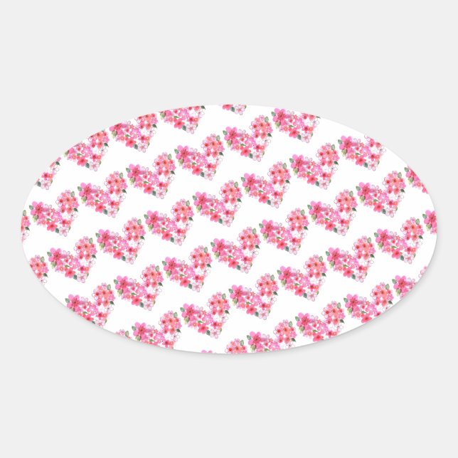 Sticker Ovale Enveloppe Coeurs Floraux Rose (Devant)