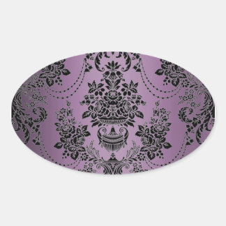 Sticker Ovale Enveloppe Lapis violet Mariage damassé noir