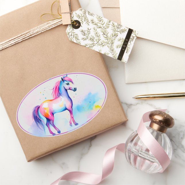 Sticker Ovale Esprit coloré Poney 2 (Cadeaux)