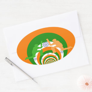 Sticker Ovale Esprit de cricket indien : Design abstrait