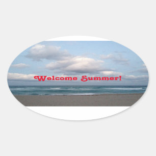 Sticker Ovale Été bienvenu ! Rivage d'océan