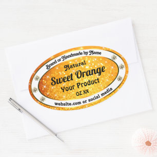Sticker Ovale Etoiles de Parties scintillant orange de luxe Étiq