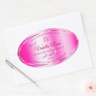 Sticker Ovale Étoiles de Parties scintillant rose fille Étiquett